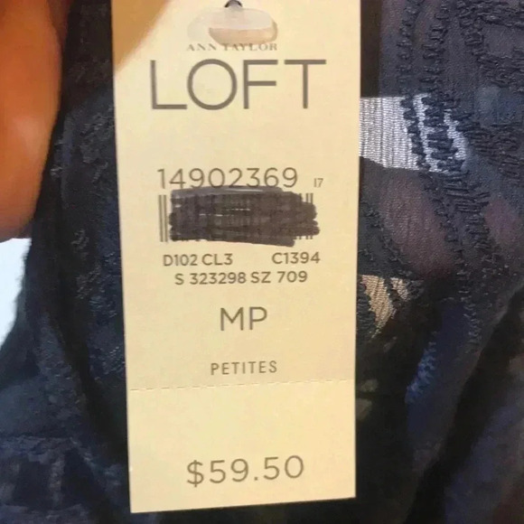 NWT Ann Taylor LOFT Navy Blue Floral Jacquard Sheer Long Sleeved Top-MP - Picture 12 of 12